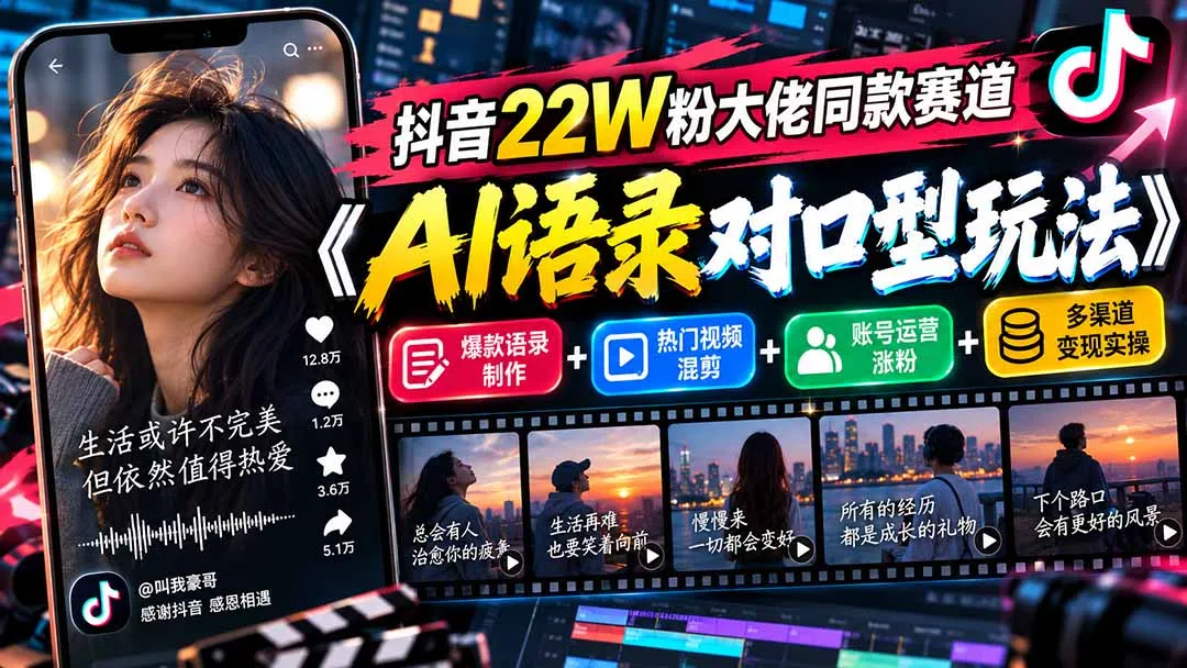抖音22W粉大佬同款赛道《AI语录对口型玩法》:爆款语录制作+热门视频混剪+账号运营涨粉+多渠道变现实操 1 抖音22W粉大佬同款赛道《AI语录对口型玩法》:爆款语录制作+热门视频混剪+账号运营涨粉+多渠道变现实操 1