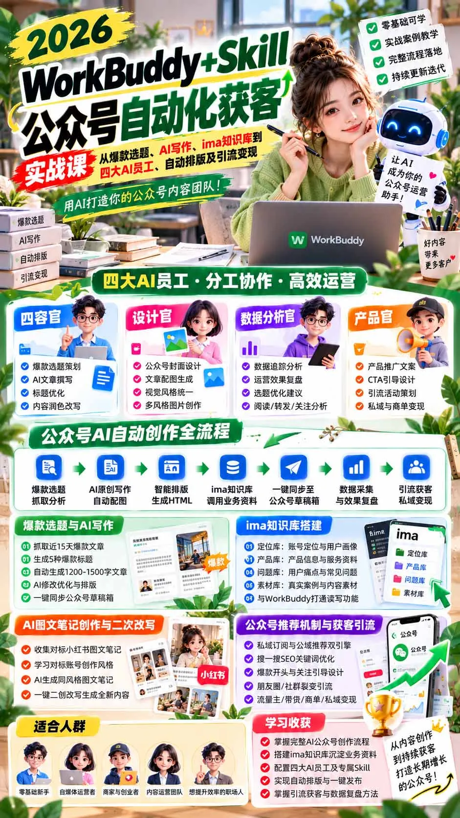 WorkBuddy + Skill公众号自动化获客实战课:从爆款选题、AI写作、ima知识库到四大AI员工、自动排版及引流变现