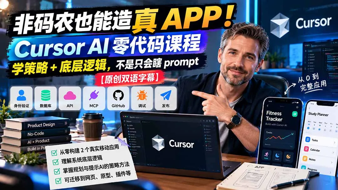 非码农也能造真 APP！Cursor AI 零代码课程：学策略 + 底层逻辑，不是只会瞎 prompt【原创双语字幕】 1