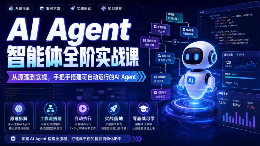 AI Agent智能体全阶实战课，从原理到实操，手把手搭建可自动运行的AI Agent