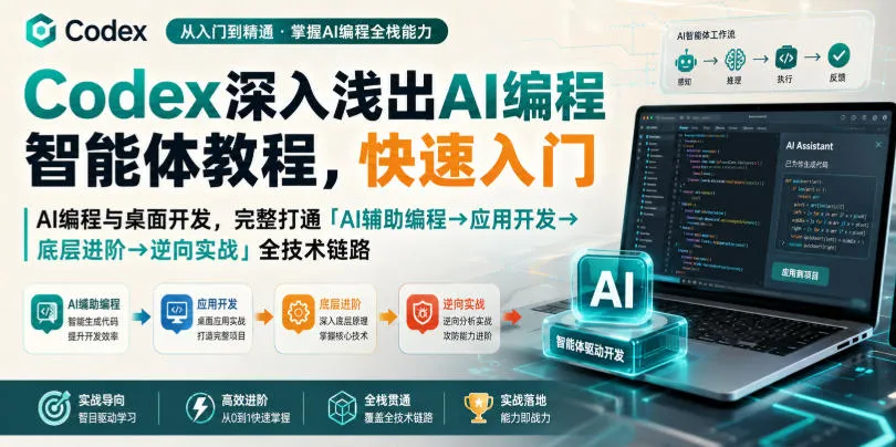 Codex深入浅出AI编程智能体教程，快速入门AI编程与桌面开发，打通「AI辅助编程→应用开发→底层进阶→逆向实战」全技术链路