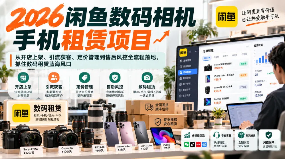 2026闲鱼数码相机手机租赁项目，从开店上架、引流获客、定价管理到售后风控全流程落地，抓住数码租赁蓝海风口