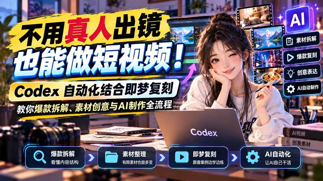 不用真人出镜也能做短视频!Codex自动化结合即梦复刻,教你爆款拆解、素材创意与AI制作全流程 1 不用真人出镜也能做短视频!Codex自动化结合即梦复刻,教你爆款拆解、素材创意与AI制作全流程 1