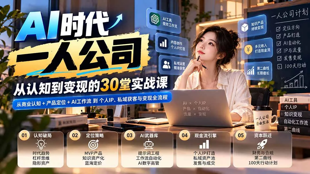 【无水印】AI时代一人公司30堂实战课:从商业认知+产品定位+AI工作流到个人IP、私域获客与变现全流程 1 【无水印】AI时代一人公司30堂实战课:从商业认知+产品定位+AI工作流到个人IP、私域获客与变现全流程 1