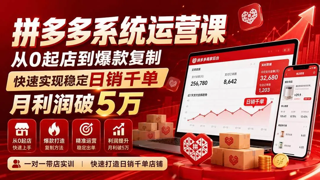 (20124期)拼多多系统运营课(更新8月),从0起店到爆款复制,快速实现稳定日销千单,月利润破5万 (20124期)拼多多系统运营课(更新8月),从0起店到爆款复制,快速实现稳定日销千单,月利润破5万