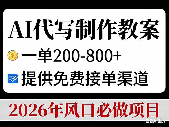 （17096期）AI代写制作教案，一单200-800+，提供免费接单渠道，2026年风口必做项目