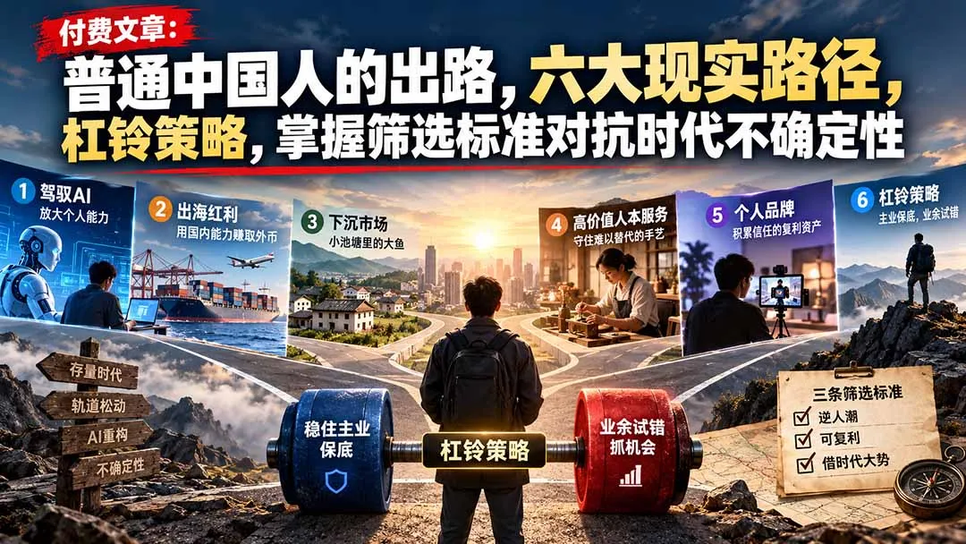 付费文章：普通中国人的出路，六大现实路径，杠铃策略，掌握筛选标准对抗时代不确定性