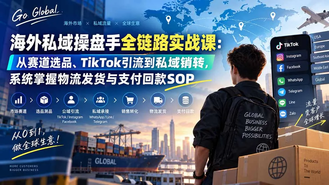 海外私域操盘手全链路实战课:从赛道选品、TikTok引流到私域销转,系统掌握物流发货与支付回款SOP 1 海外私域操盘手全链路实战课:从赛道选品、TikTok引流到私域销转,系统掌握物流发货与支付回款SOP 1