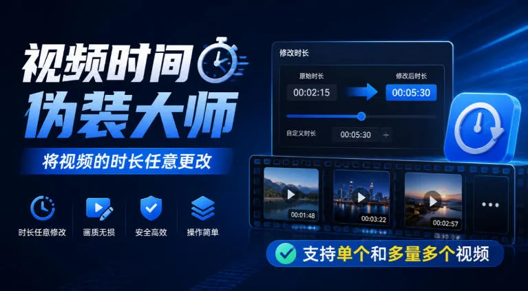 视频时间伪装大师,将视频的时长任意更改,支持单个和多量多个视频 1 视频时间伪装大师,将视频的时长任意更改,支持单个和多量多个视频