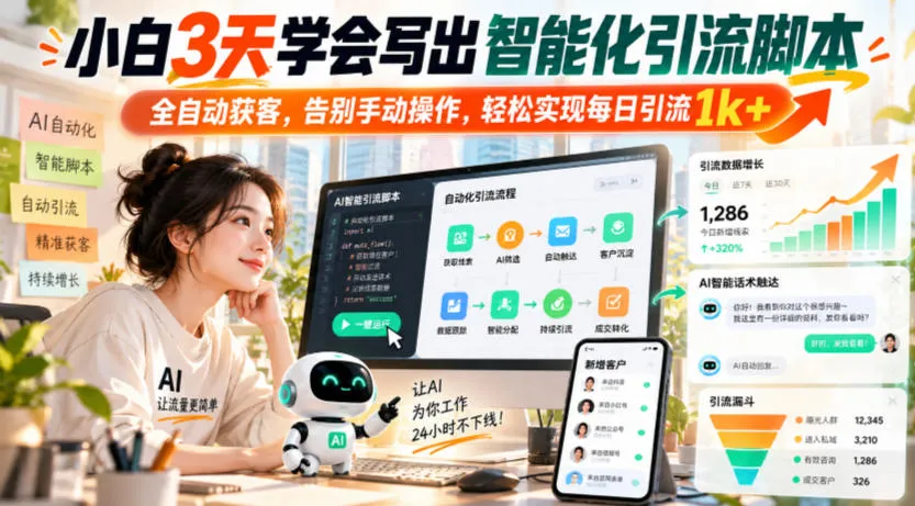 小白3天学会写出智能化引流脚本，全自动获客，告别手动操作，轻松实现每日引流1k+