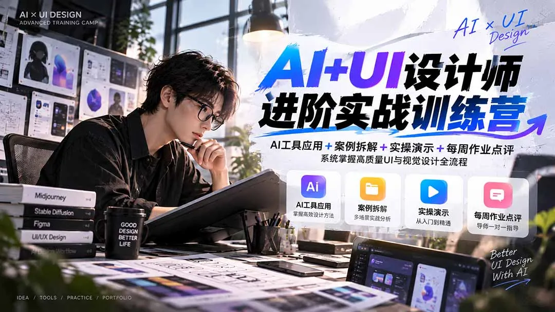【无水印】AI+UI设计师进阶训练营-第4期:AI工具应用+案例拆解+实操演示+作业点评,掌握高质量UI与视觉设计全流程 1 【无水印】AI+UI设计师进阶训练营-第4期:AI工具应用+案例拆解+实操演示+作业点评,掌握高质量UI与视觉设计全流程 1