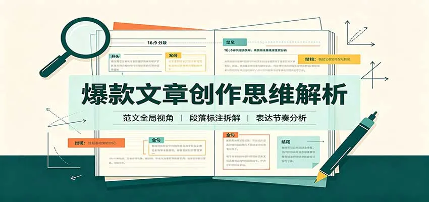 爆款文章创作思维解析：全局视角拆解范文，梳理行文逻辑，搭配真实拆文实操案例