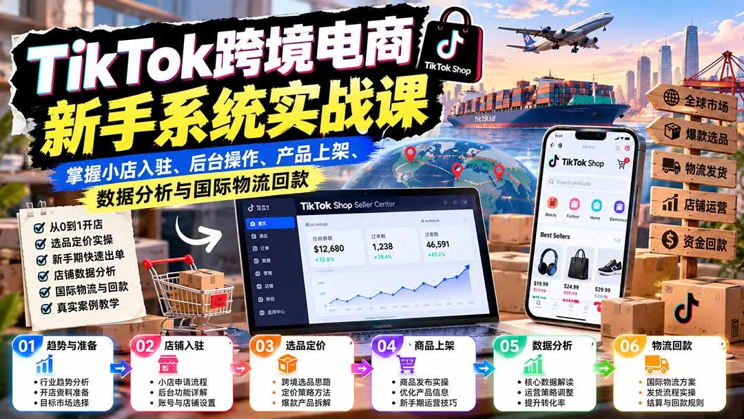 TikTok跨境电商新手系统实战课:掌握小店入驻、后台操作、产品上架、数据分析与国际物流回款 1 TikTok跨境电商新手系统实战课:掌握小店入驻、后台操作、产品上架、数据分析与国际物流回款 1