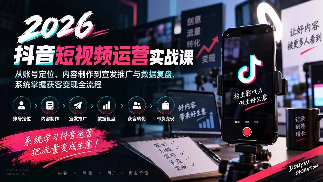 2026抖音短视频运营实战课:从账号定位、内容制作到宣发推广与数据复盘,系统掌握获客变现全流程 1 2026抖音短视频运营实战课:从账号定位、内容制作到宣发推广与数据复盘,系统掌握获客变现全流程 1