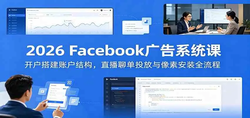2026 Facebook广告系统课:开户搭建账户结构,直播聊单投放与像素安装全流程