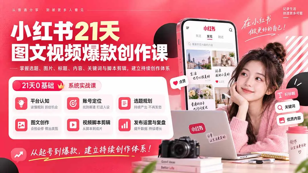小红书21天图文视频爆款创作课：掌握选题、图片、标题、内容、关键词与脚本剪辑，建立持续创作体系 2