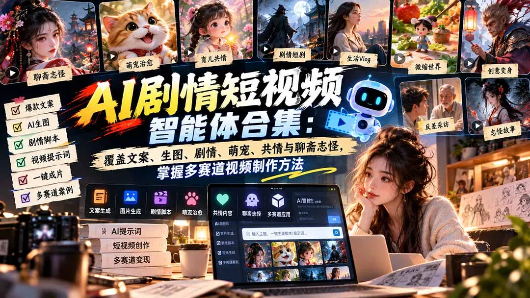 【无水印】AI剧情短视频智能体合集:覆盖文案、生图、剧情、萌宠、共情与聊斋志怪,掌握多赛道视频制作方法 1 【无水印】AI剧情短视频智能体合集:覆盖文案、生图、剧情、萌宠、共情与聊斋志怪,掌握多赛道视频制作方法 1