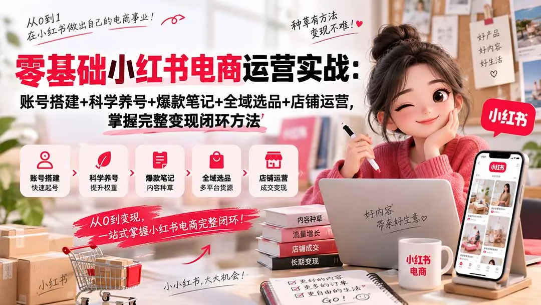零基础小红书电商运营实战：账号搭建+科学养号+爆款笔记+全域选品+店铺运营，掌握完整变现闭环方法 1