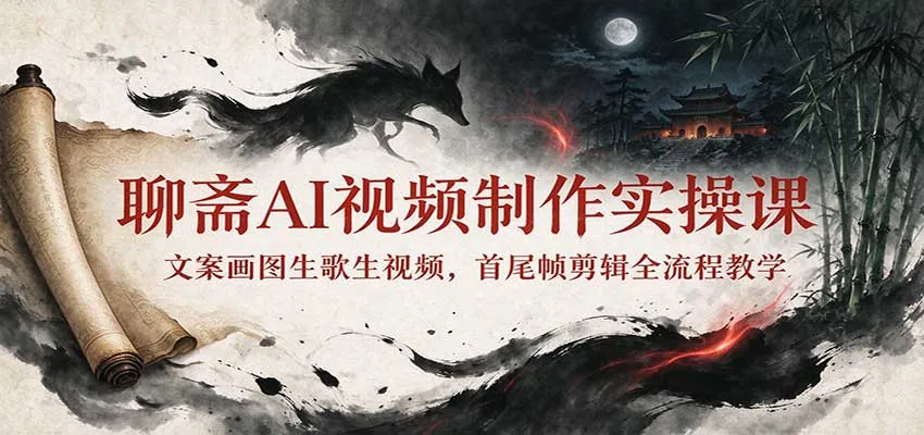 聊斋AI视频制作实操课:文案画图生歌生视频,首尾帧剪辑全流程教学