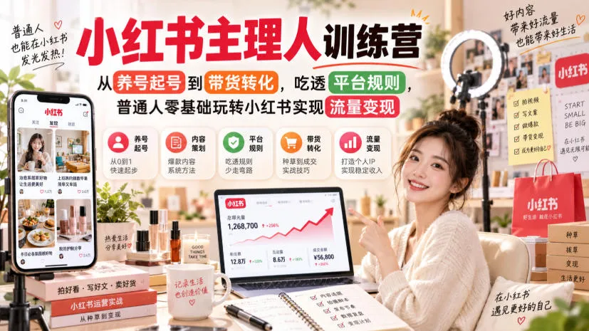 小红书主理人训练营,从养号起号到带货转化,吃透平台规则,普通人零基础玩转小红书实现流量变现 1 小红书主理人训练营,从养号起号到带货转化,吃透平台规则,普通人零基础玩转小红书实现流量变现