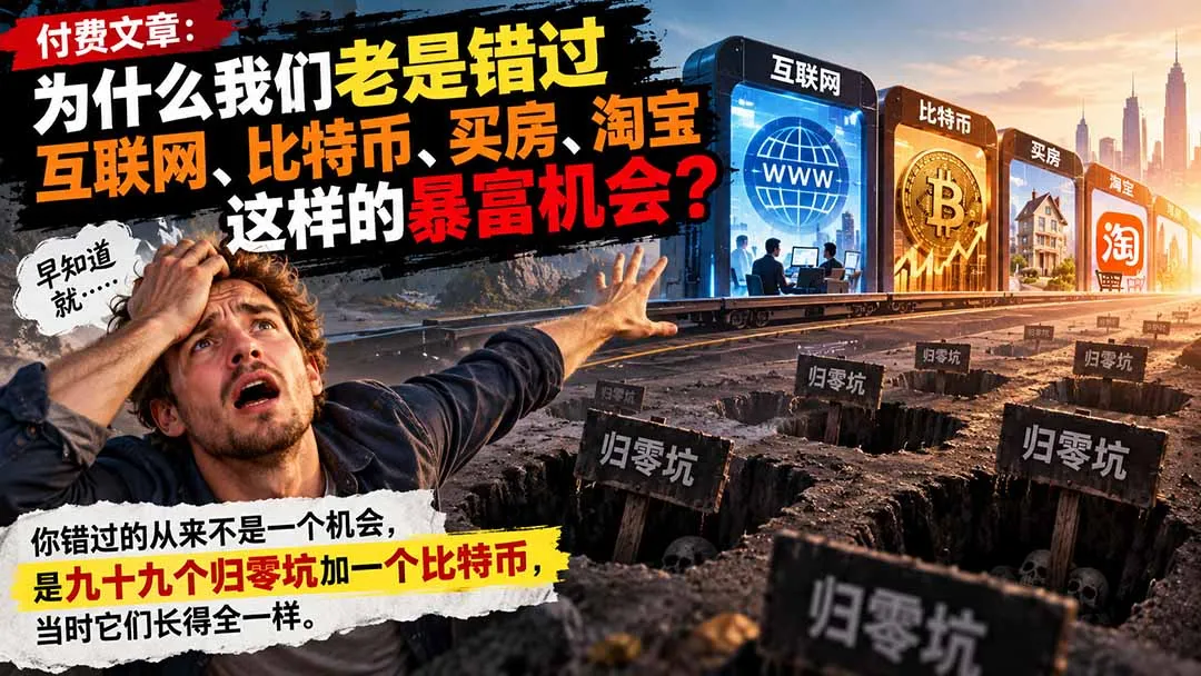 付费文章：为什么我们老是错过互联网、比特币、买 房、淘宝这样的暴富机会？ 1