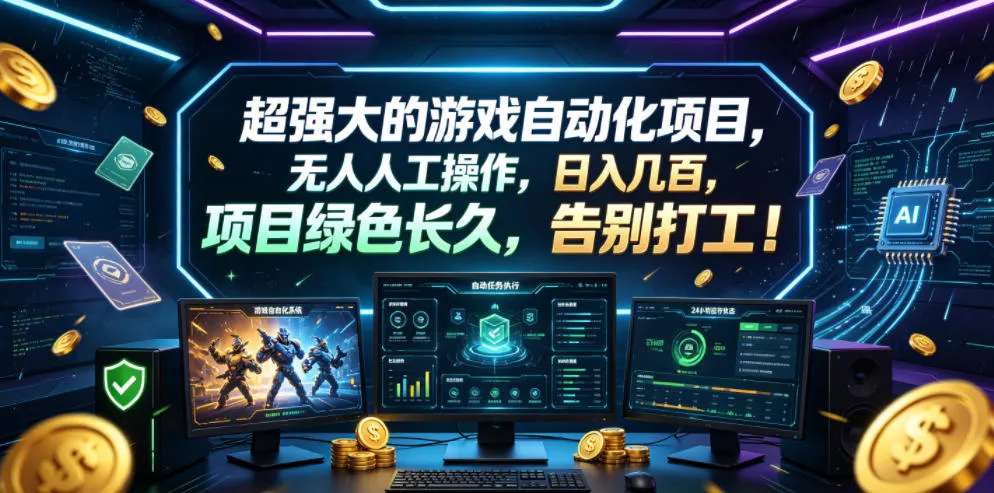 超强大的游戏自动化项目,无人人工操作,日入几百,项目绿色长久,告别打工!【揭秘】