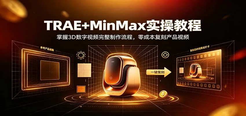 TRAE+MinMax实操教程:3D数字视频完整制作流程,零成本复刻产品视频