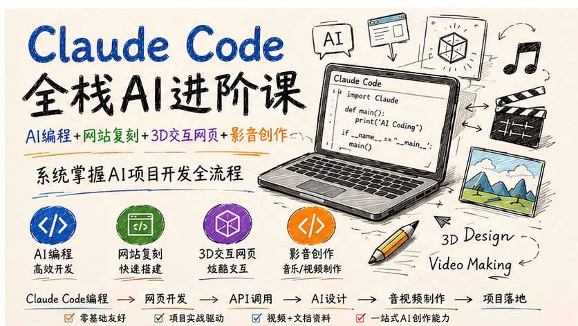 Claude Code全栈AI进阶课-更新；AI编程+网站复刻+3D交互网页+影音创作，系统掌握AI项目开发全流程 1