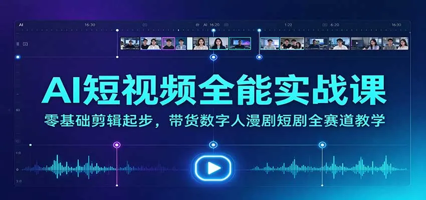 AI短视频全能实战课:零基础剪辑起步,带货数字人漫剧短剧全赛道教学