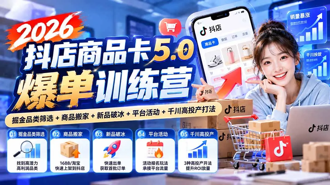 2026抖店商品卡5.0爆单训练营：掘金品类筛选+商品搬家+新品破冰+平台活动+千川高投产打法 1
