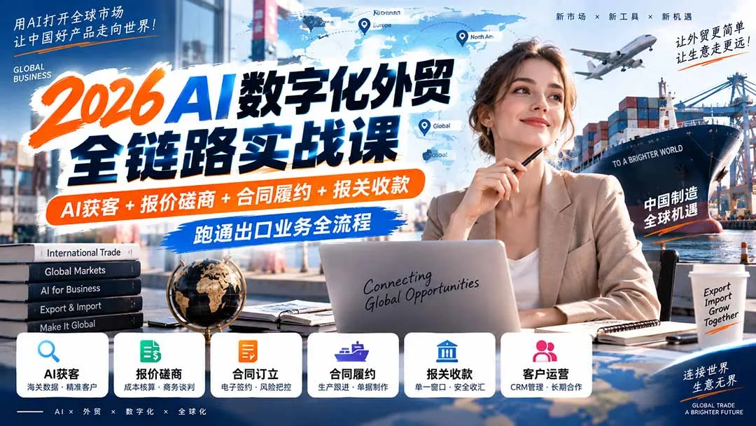 2026AI数字化外贸全链路实战课：AI获客+报价磋商+合同履约+报关收款，跑通出口业务全流程
