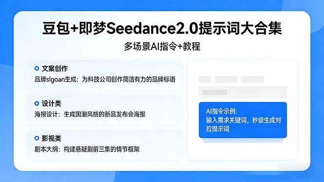 （17935期）豆包+即梦Seedance2.0提示词大合集：多场景AI指令+教程，解锁文案、设计、影视高效创作