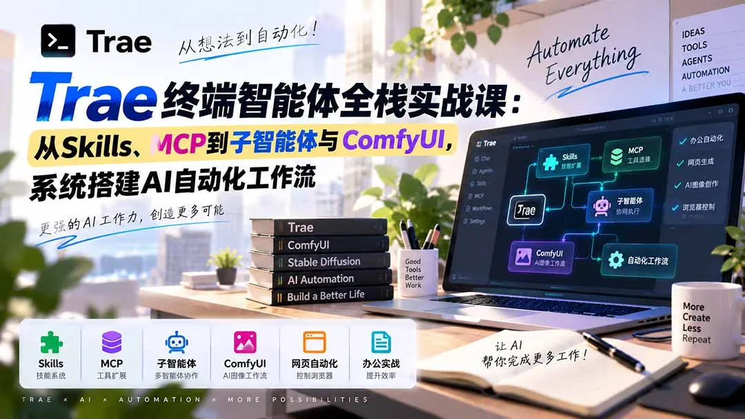 Trae终端智能体全栈实战课：从Skills、MCP到子智能体与ComfyUI，系统搭建AI自动化工作流 1