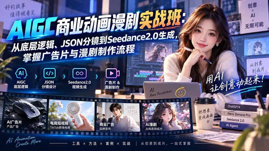 AIGC商业动画漫剧实战班-更新:从底层逻辑、JSON分镜到Seedance2.0生成,掌握广告片与漫剧制作流程 1 AIGC商业动画漫剧实战班-更新:从底层逻辑、JSON分镜到Seedance2.0生成,掌握广告片与漫剧制作流程 1