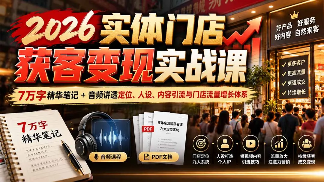 2026实体门店获客变现实战课：7万字精华笔记+音频讲透定位、人设、内容引流与门店流量增长体系 1