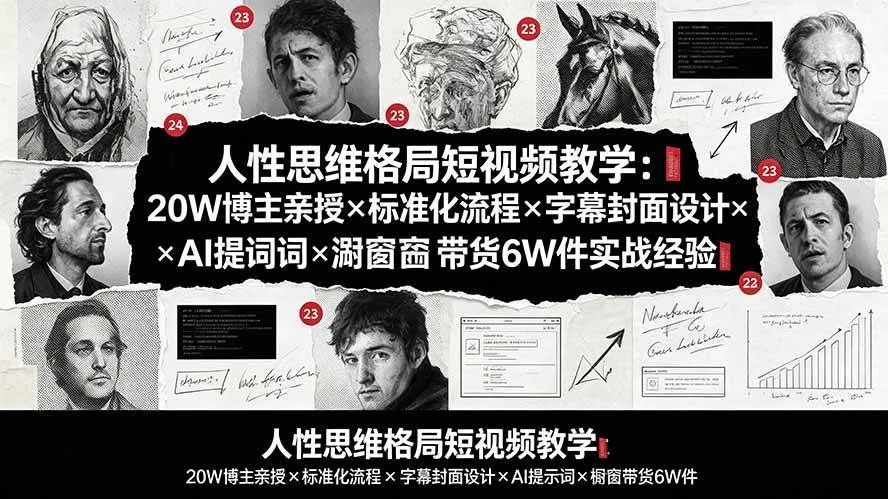 （19538期）人性思维格局短视频教学：20W博主亲授×标准化流程×字幕封面设计×AI提示词×橱窗带货6W件实战经验