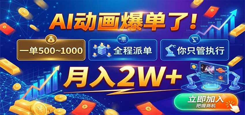 AI动画爆单了！一单500~1000，全程派单，你只管执行，月入2W+