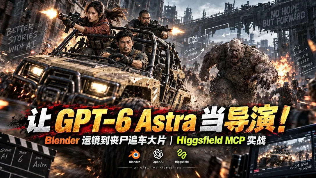 让GPT-6 Astra当导演!Blender运镜到丧尸追车大片|Higgsfield MCP实战