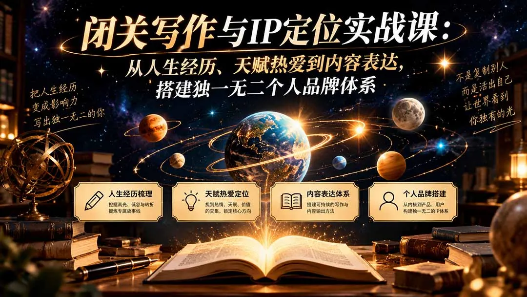 闭关写作与IP定位实战课:从人生经历、天赋热爱到内容表达,搭建独一无二个人品牌体系 1 闭关写作与IP定位实战课:从人生经历、天赋热爱到内容表达,搭建独一无二个人品牌体系 1