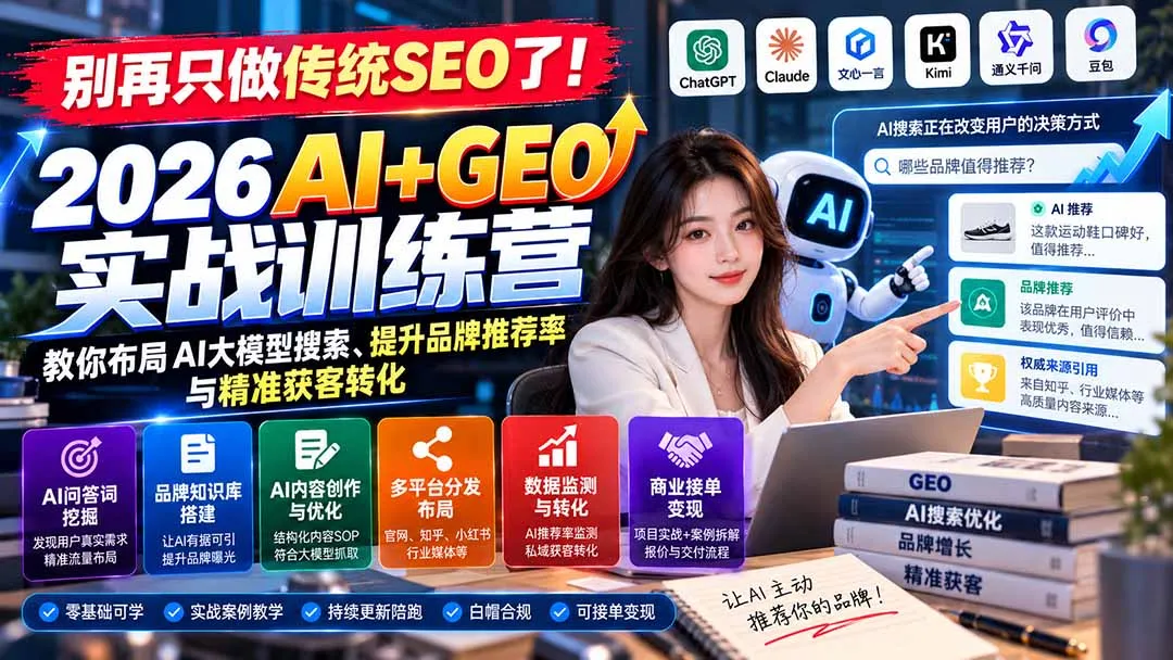 别再只做传统SEO了！《2026AI+GEO实战训练营》教你布局AI大模型搜索、提升品牌推荐率与精准获客转化 2