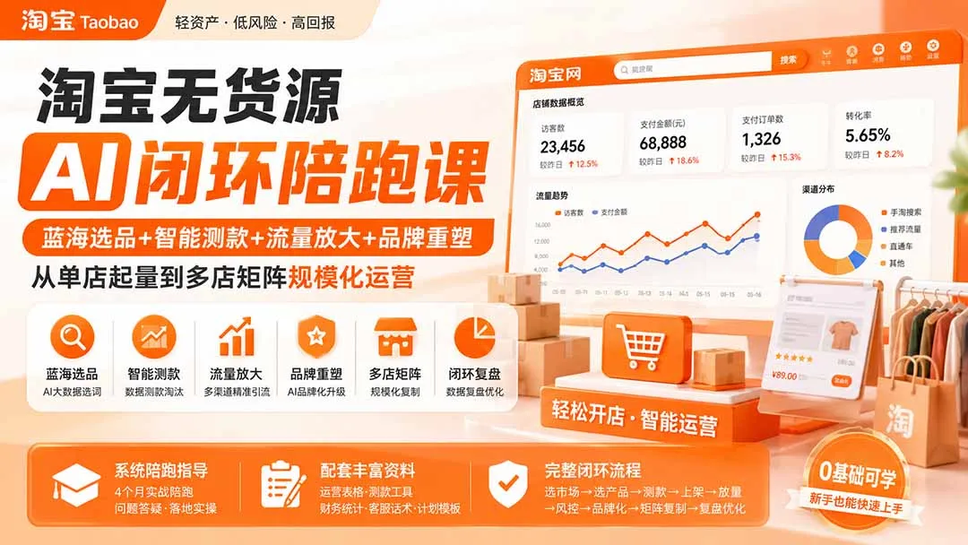 淘宝无货源AI闭环陪跑课:蓝海选品+智能测款+流量放大+品牌重塑,从单店起量到多店矩阵规模化运营 1 淘宝无货源AI闭环陪跑课:蓝海选品+智能测款+流量放大+品牌重塑,从单店起量到多店矩阵规模化运营 1