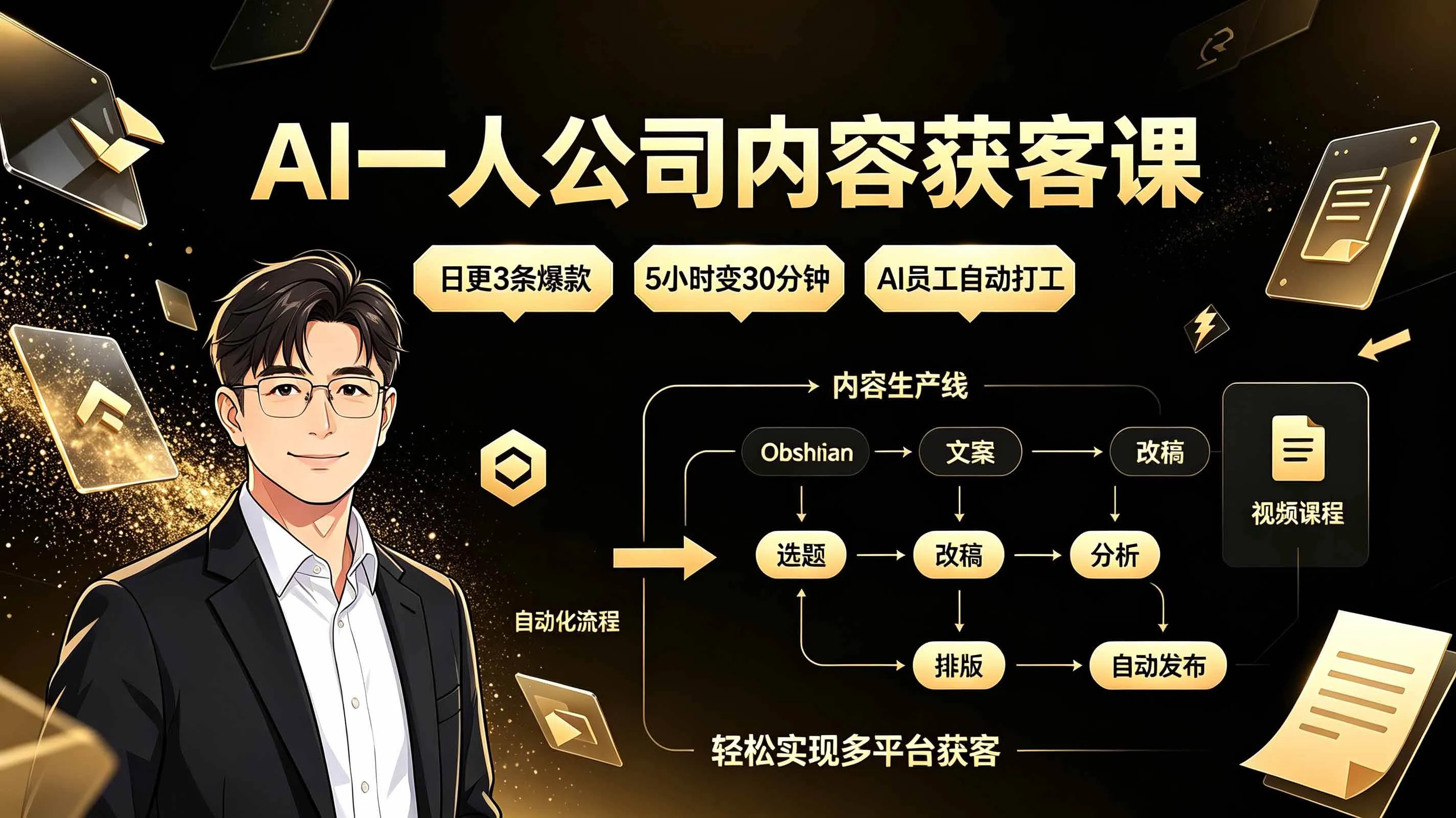 （19387期）AI一人公司内容获客课：日更3条爆款×5小时变30分钟×AI员工自动打工，轻松实现多平台获客