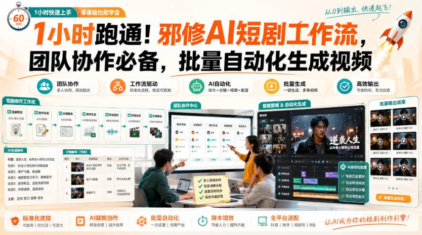 1小时跑通！邪修AI短剧工作流，团队协作必备，批量自动化生成视频