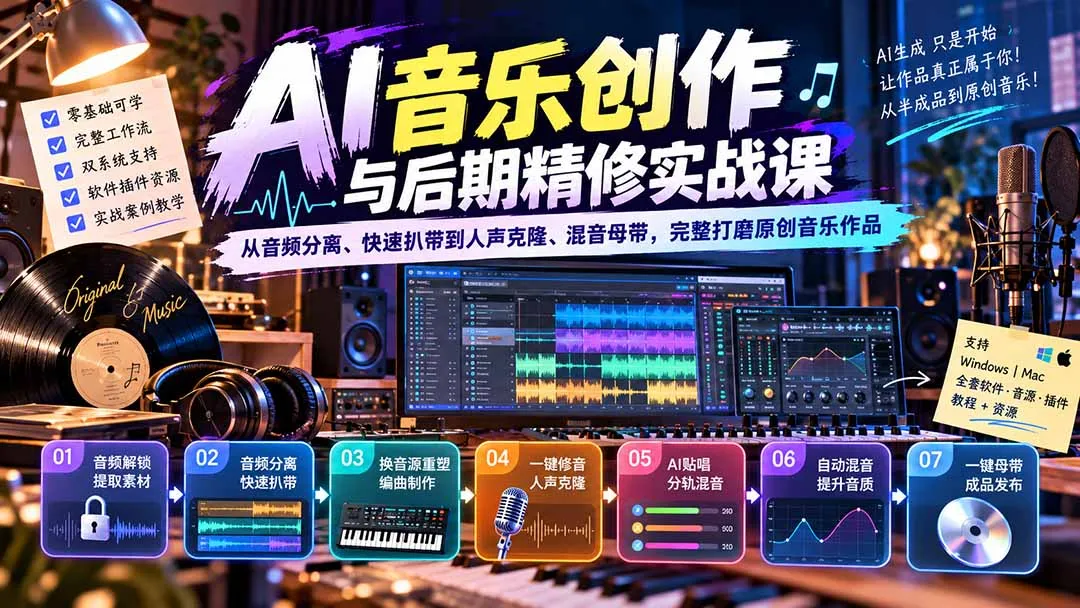 AI音乐创作与后期精修实战课:从音频分离、快速扒带到人声克隆、混音母带,完整打磨原创音乐作品 1 AI音乐创作与后期精修实战课:从音频分离、快速扒带到人声克隆、混音母带,完整打磨原创音乐作品 1