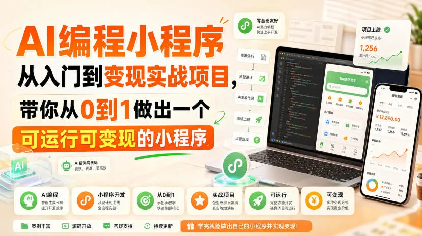 AI编程小程序从入门到变现实战项目，带你从0到1做出一个可运行可变现的小程序