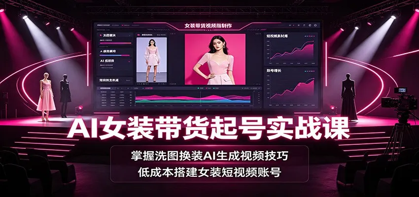 AI女装带货起号实战课：掌握洗图换装AI生成视频技巧，低成本搭建女装短视频账号